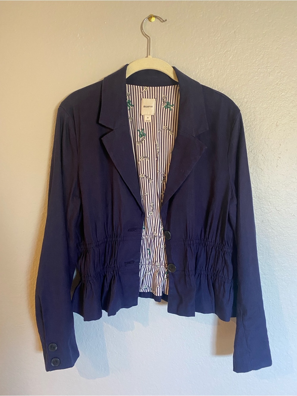 Maeve by Anthropologie Linen Navy Blazer | Size: Medium